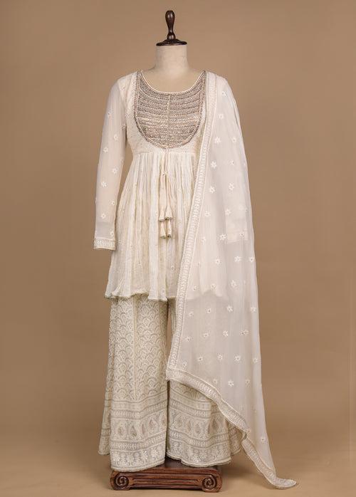 Cream Georgette Sharara Set