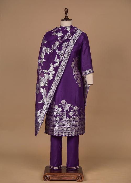 Purple Crepe Silk Straight Set