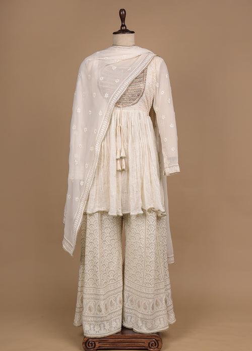 Cream Georgette Sharara Set