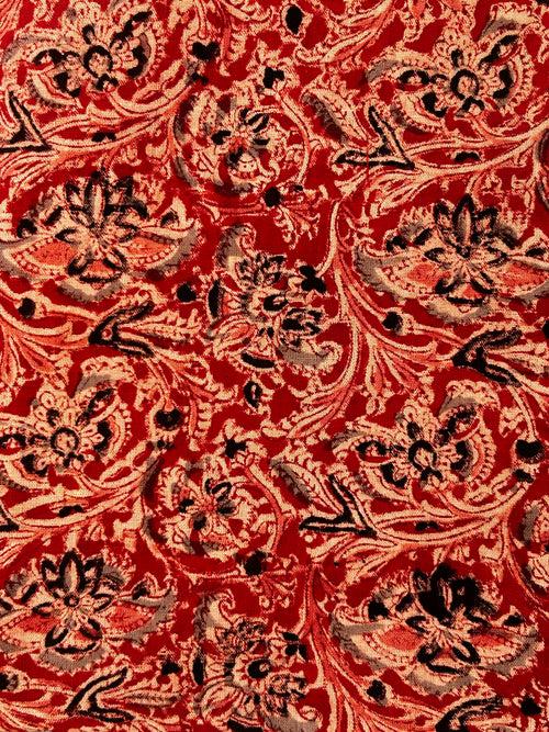 Handspun & Handwoven 2.5m Cotton Fabric With Handdone Pedana Kalamkari