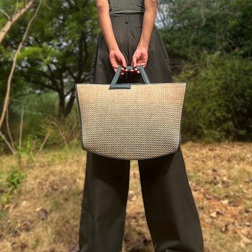 Sol Tote, Raffia/Teal