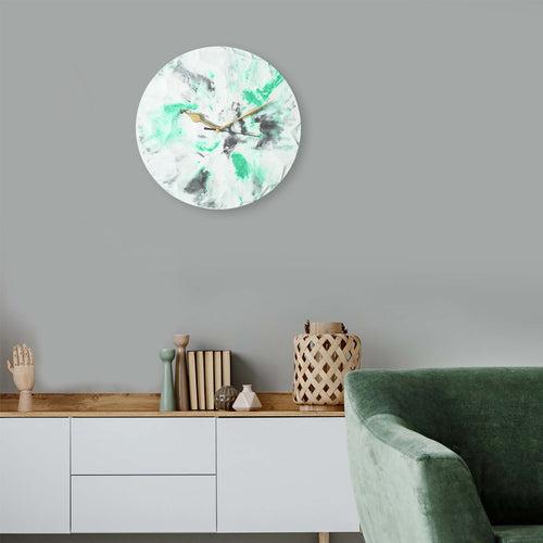 Marbled 12" Textured Clock - White, Green & Black