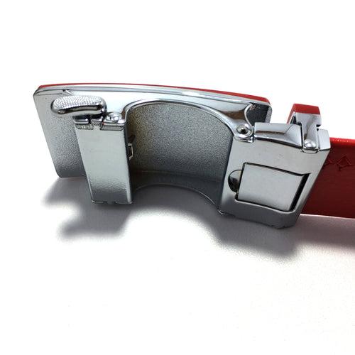 Ficuster Men Red Autolock Metal Buckle Vegan Leather Belt