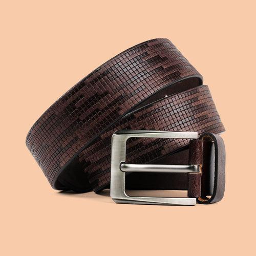 Ficuster Men Dark Brown Grain Leather Belt