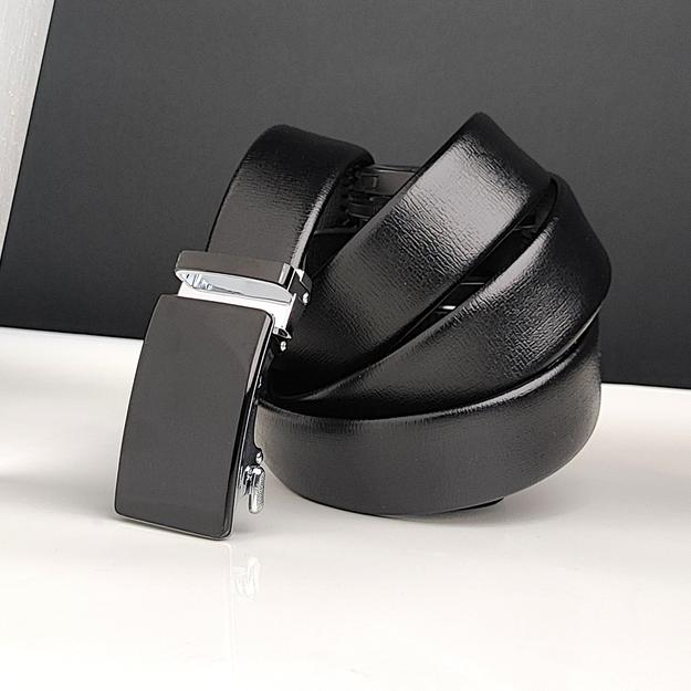 Ficuster Men Black Glossy Autolock Metal Buckle Vegan Leather Belt