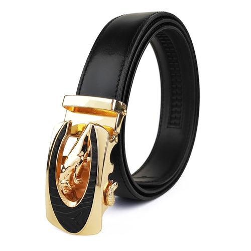 Ficuster Men Stylish Metal Buckle Black Genuine Leather Belt