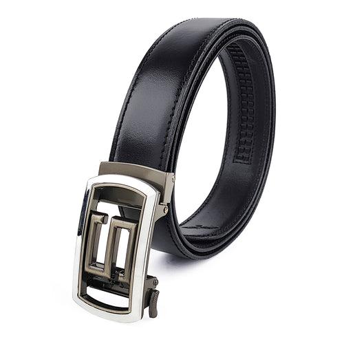 Ficuster Men Autogrip Metal Buckle Black Textured S Letter Genuine  Leather Belt