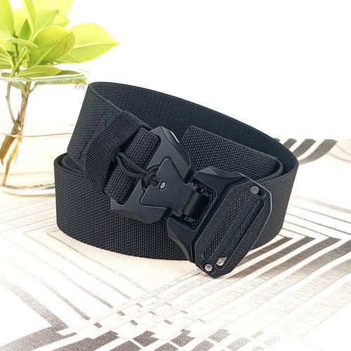 Ficuster Unisex Black Metal Auto Lock Magnetic Buckle Nylon Canvas Braided Belt