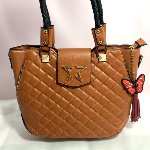 Ficuster Tan Faux Leather Handbag