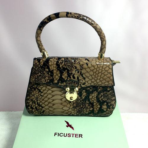 Ficuster Croc Pattern Brown Handbag