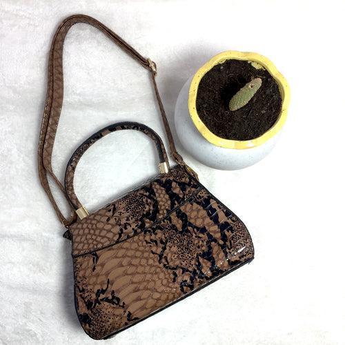 Ficuster Croc Pattern Brown Handbag