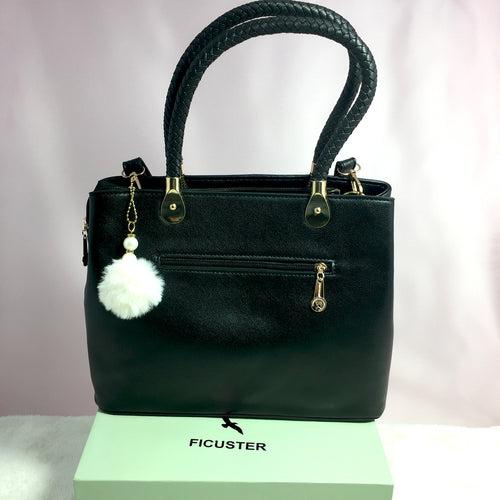 Ficuster Black Faux Leather Handbag