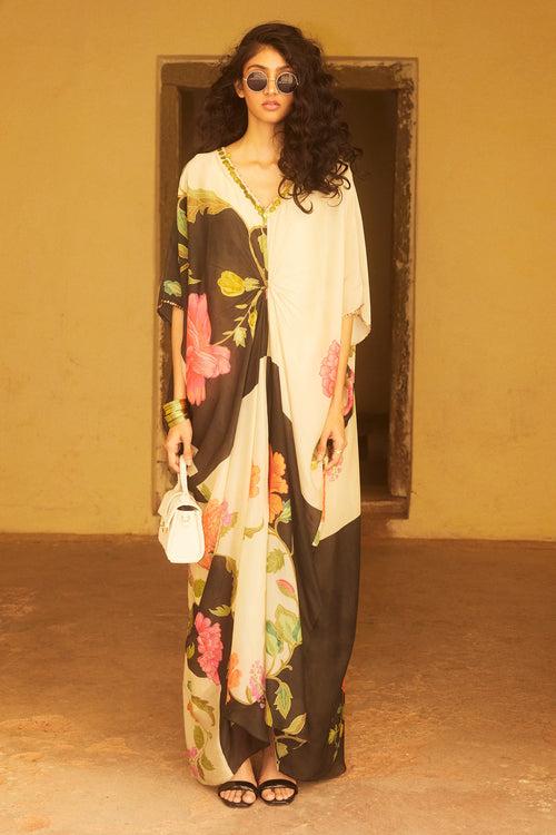 Black And White Floral Kaftan