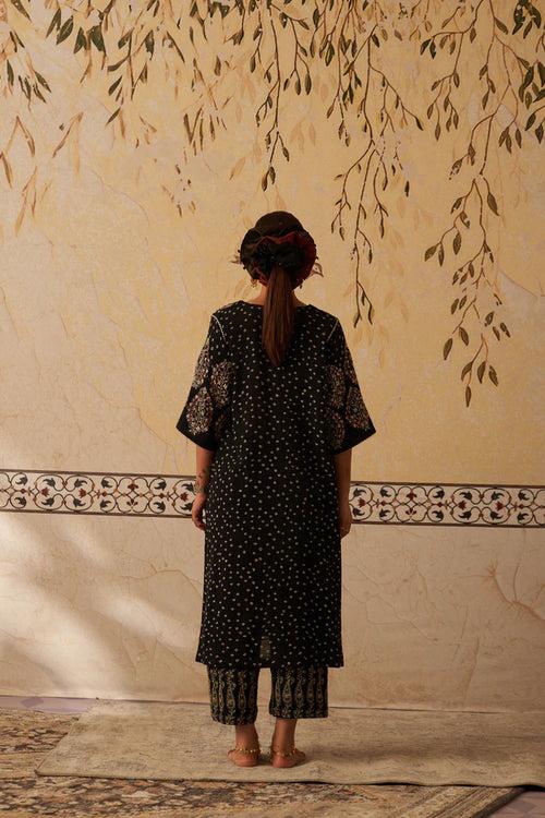 Black Bandhej Ajrakh Kimono Set