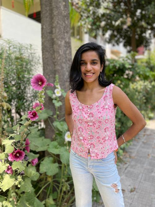 Rosy Handblockprinted Short Top