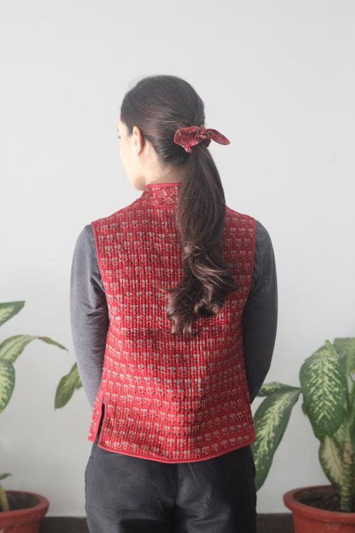 Maati Ajrakh Sleeveless Quilted Jacket (Made to Order)