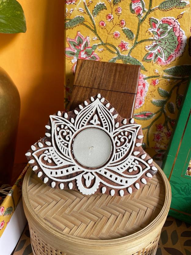 Deepa carved wooden tealight holder