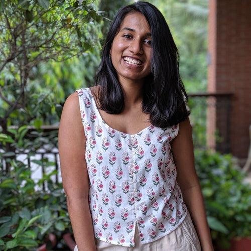 Rosy Handblockprinted Short Top