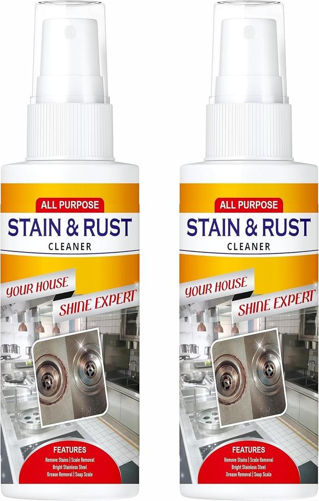 All Purpose Stain & Rust Remover Spray for Steel, Iron, Metal, Rust Stains Cleaning & Protection for Kitchen, Bathroom, Car, Bike, Household Cleaner, Rust Parts Pack Of 2