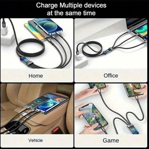 100W 3 in 1 charging cable for Type c, Micro USB, Lightning Fast Charging Cable Data Transfer Ideal for Smart Phone, Tablet, Laptop or Any Compatible Devices- Black