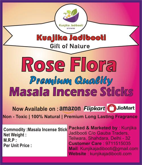 Kunjika Jadibooti Rose Flora Gulab Premium Natural Masala Incense Sticks Natural Rose Flora Gulab Agarbatti Nagchampa 100% Natural Fragrances - 100 Gms