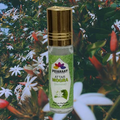 Pujahaat Premium Alcohol-Free Mogra Attar | Ittar 6 ml, Fresh Floral Scent, Long-Lasting Travel Size Roll-On, Best Mogra Attar Fragrance Oil