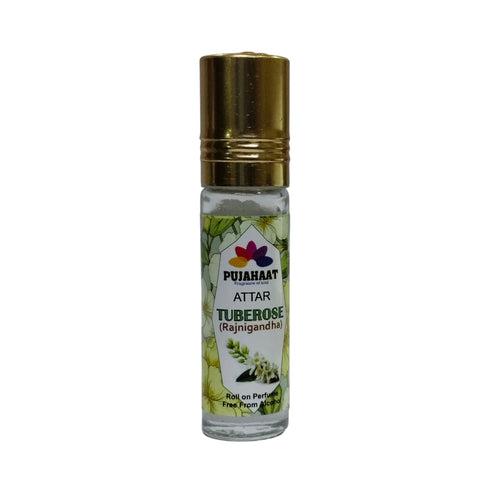 Pujahaat Premium Alcohol-Free Rajnigandha (Tuberose) Attar | Ittar 6 ml, Fresh Floral Scent, Long-Lasting Travel Size Roll-On, Best Rajnigandha (Tuberose) Attar Fragrance Oil