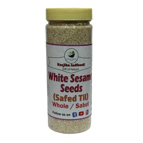 Kunjika Jadibooti Whole White Sesame Seeds Natural White Til | Safed Til Seeds for Eating | Raw Seeds | Indian Spices & Masala- 200 gm