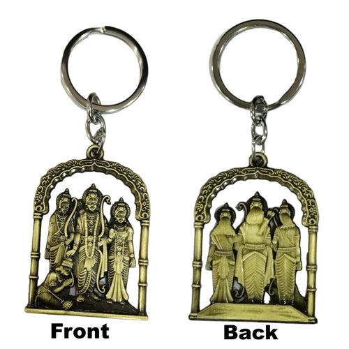 Lord Shri Ram Darbar Antique Finish Lord Shri Ram Ji, Sita Mata, Laxman Ji, Lord Hanuman Ji Keychain Metal | Ram Mandir Key Ring Double Sided