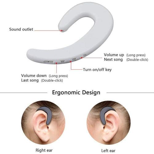 Ear-Hook Wireless Headphones, Non Ear Plug Headset with Ceramic Chip Bone Conduction, Hands-Free Noise Cancelling Wireless Earphones