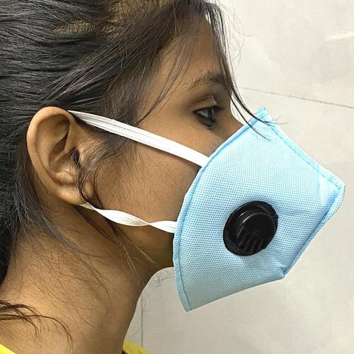 High filtration 4 ply Reusable Wellness Mask with PU foam Three Layer Dust Pollution Washable Mask with Breathing valve (Blue) -1pc