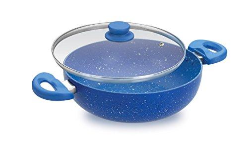 Induction Base Aluminium Kadai with Glass Lid, 225mm, Blue