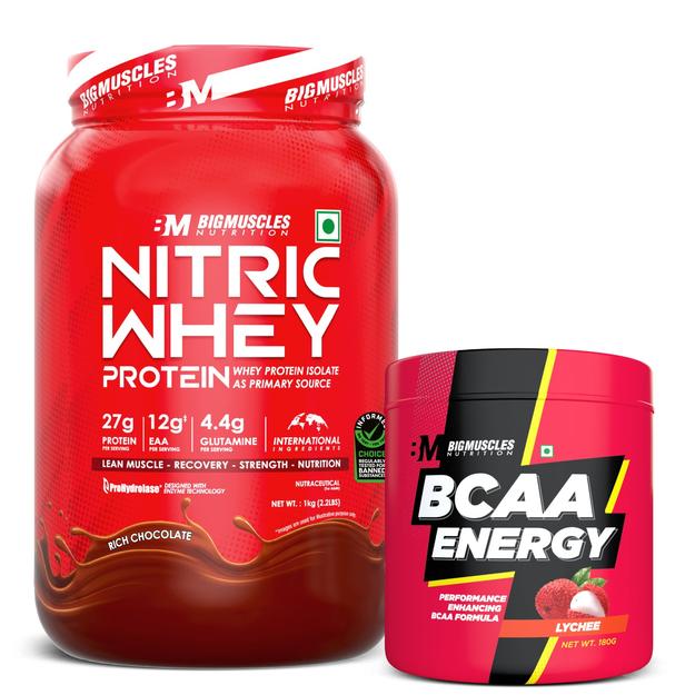 Nitric Whey Chocolate (1kg) + BCAA ENERGY (LYCHEE)( 20 Serving)