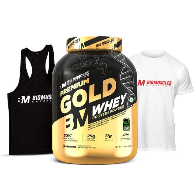 Gold Whey( ( BELGIAN CHOCOLATE ) 2kg) + Tshirt + Stringer