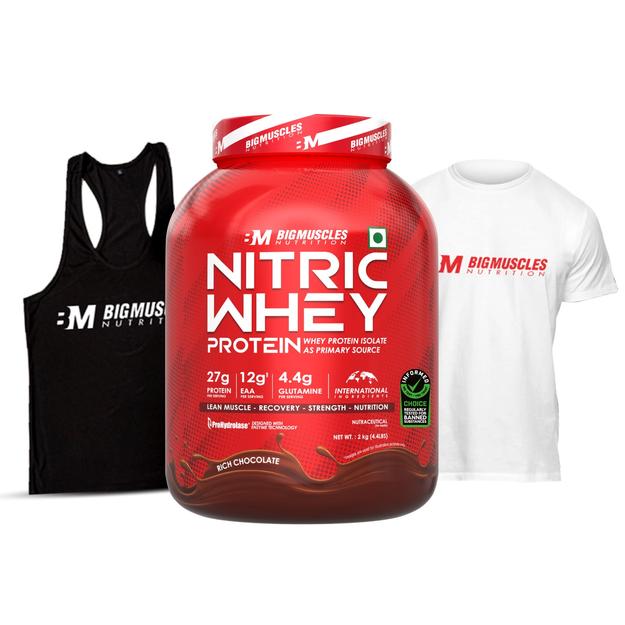 Nitric Whey Chocolate (2kg) + Stringer + Tshirt