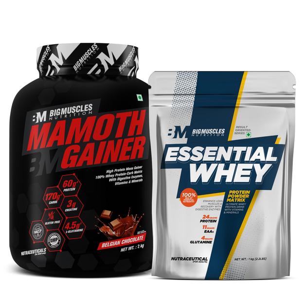 Mamoth Gainer ( Belgian Chocolate) + ESSENTIAL WHEY ( Dutch Chocolate )