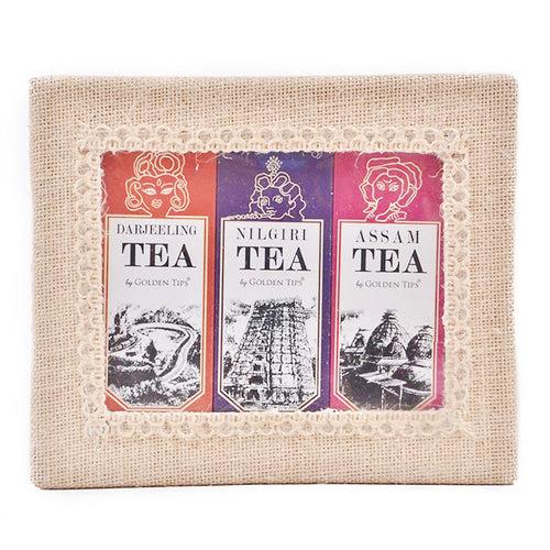 3-in-1 Delightful Teas (Darjeeling, Assam & Nilgiri) in Handcrafted Jute Box ( 50 Gram Each )