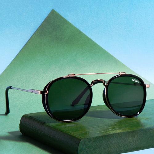 Green And Gold Polarized SG4612 Metal Frame Round Sunglasses