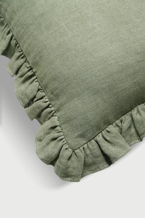 Ruffle Eucalyptus Linen Pillow Cover