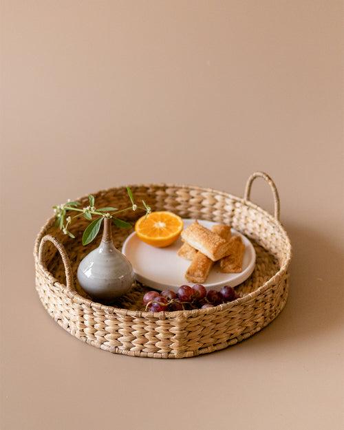 Round Wicker Tray with Handles