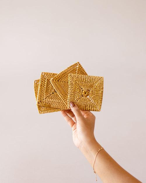 Golden Grass Square Coasters