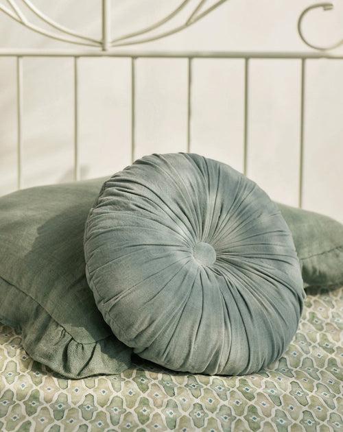 Ruffle Eucalyptus Linen Pillow Cover