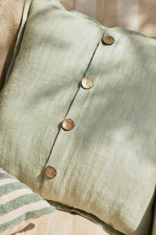 Herringbone Sage Linen Cushion Cover