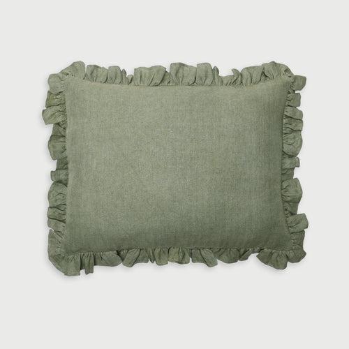 Ruffle Eucalyptus Linen Pillow Cover