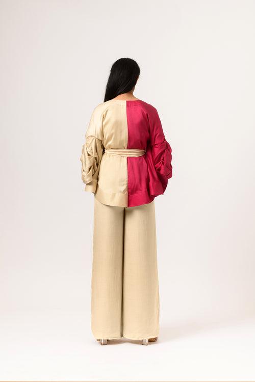 Wine-Ecru Cape Co-ord Set