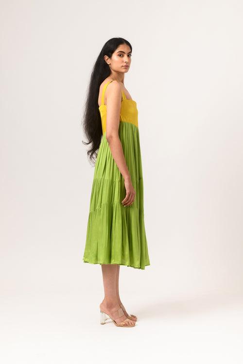 Yellow-Green Asymmetrical Gather Dress