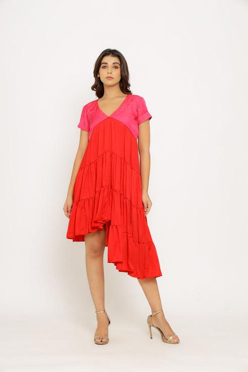 Red-Pink Asymmetrical Dress