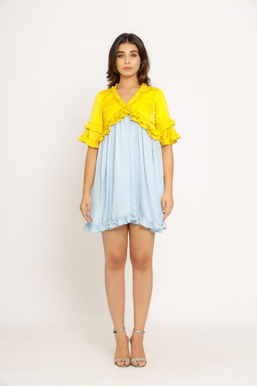 Yellow-Ice Blue Frill Dress
