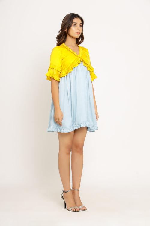 Yellow-Ice Blue Frill Dress