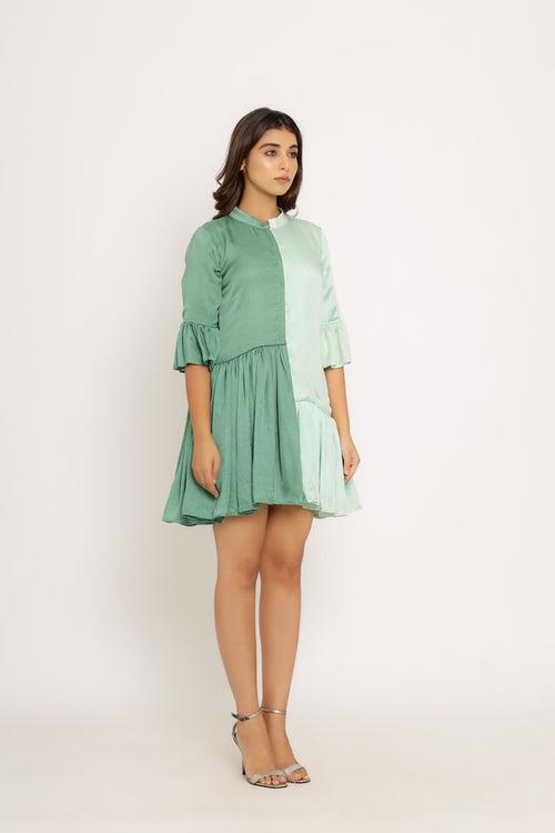 Teal-Tea Green Half & Half Dress
